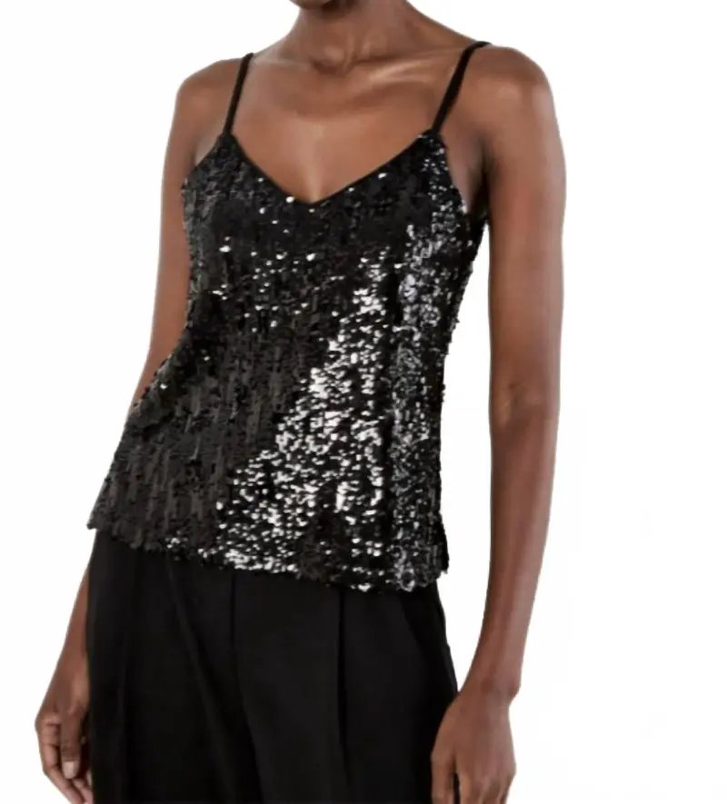 Sequin Cami Top In Black 1