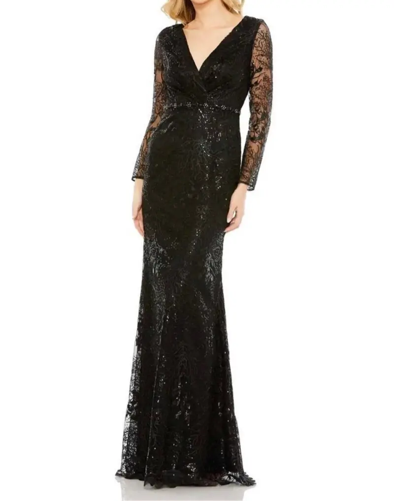 Sequin Lace Mermaid Gown In Black 1