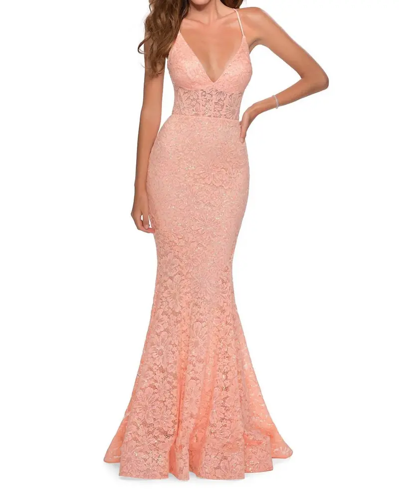 Sequin Lace Prom Dress In Peach 1