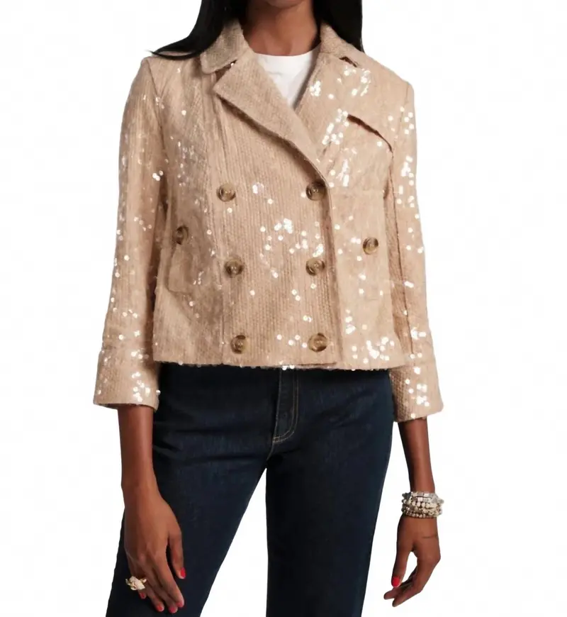 Sequin Moto Jacket In Champagne 1