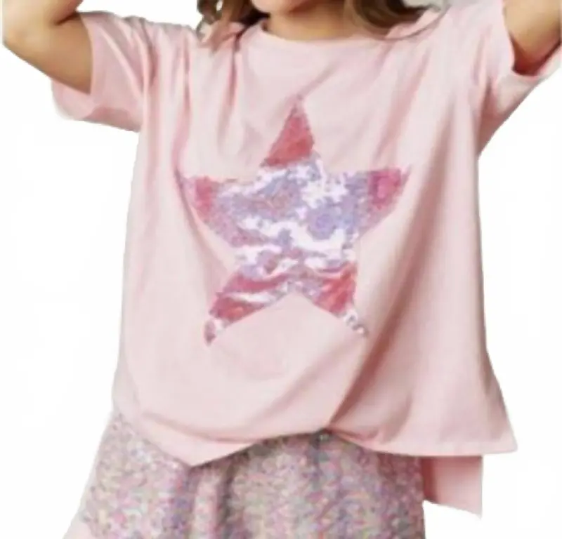 Sequin Star Patch Tee In Light Pink 1