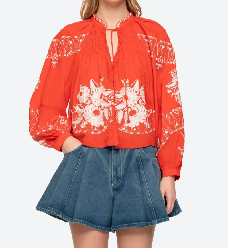 Serafina Embroidery Blouse In Poppy 1