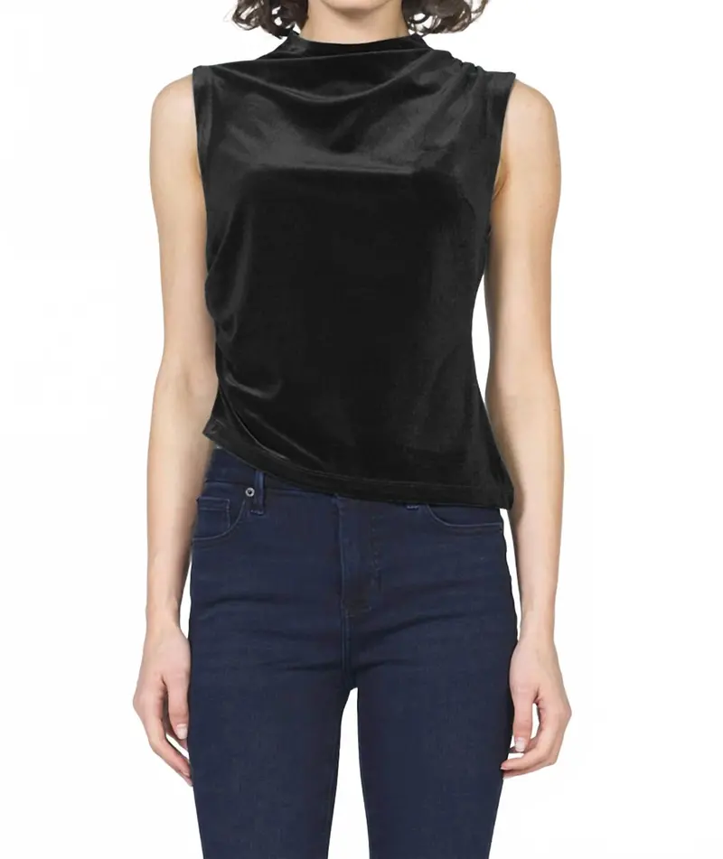 Shaunee Ruched Velvet Tank Top In Black 1