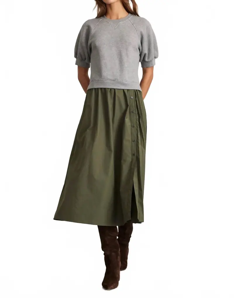 Shayna Midi Dress In Heather Grey/Army 1