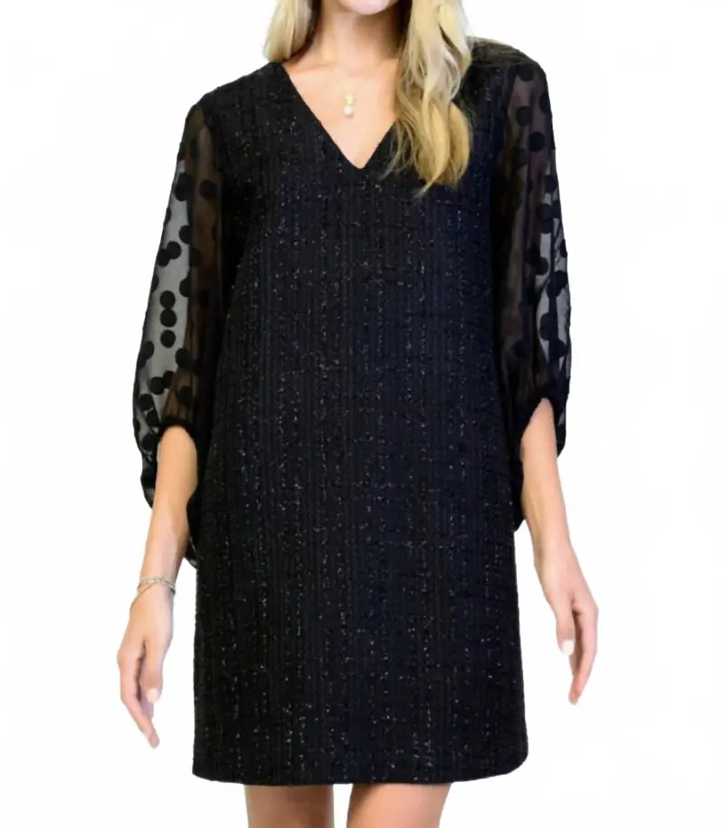 Sheer Sleeve Shift Mini Dress In Black 1