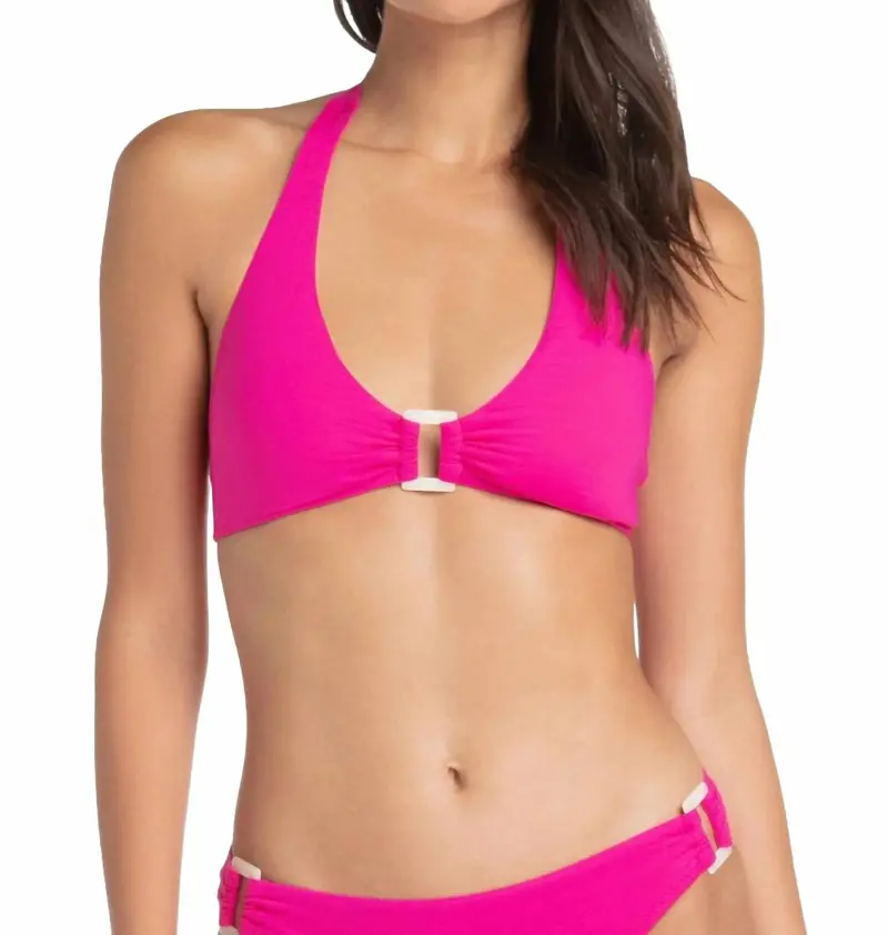Shell Halter Swim Top In Textured Lotus Pink 1