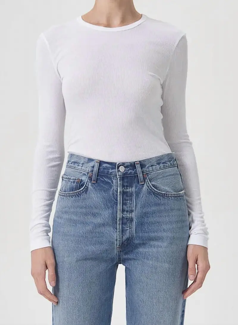 Shona Long Sleeve Tee Top In White 1