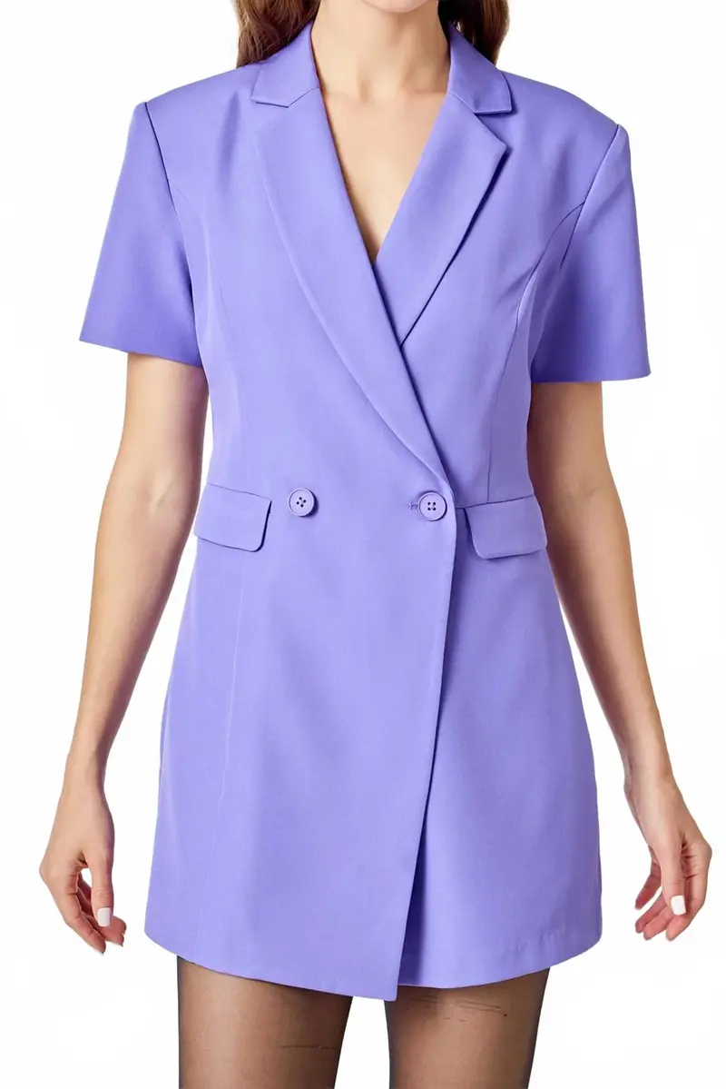 Short Sleeve Blazer Romper In Purple 1
