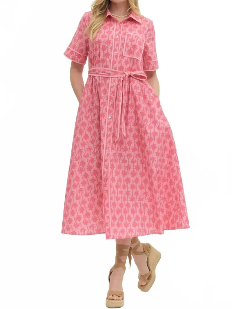 Short Sleeve Botanical Mini Dress In Pink 1