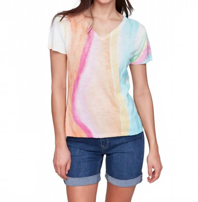 Short Sleeve Crew Neck Printed Sweater In Rainbow 1