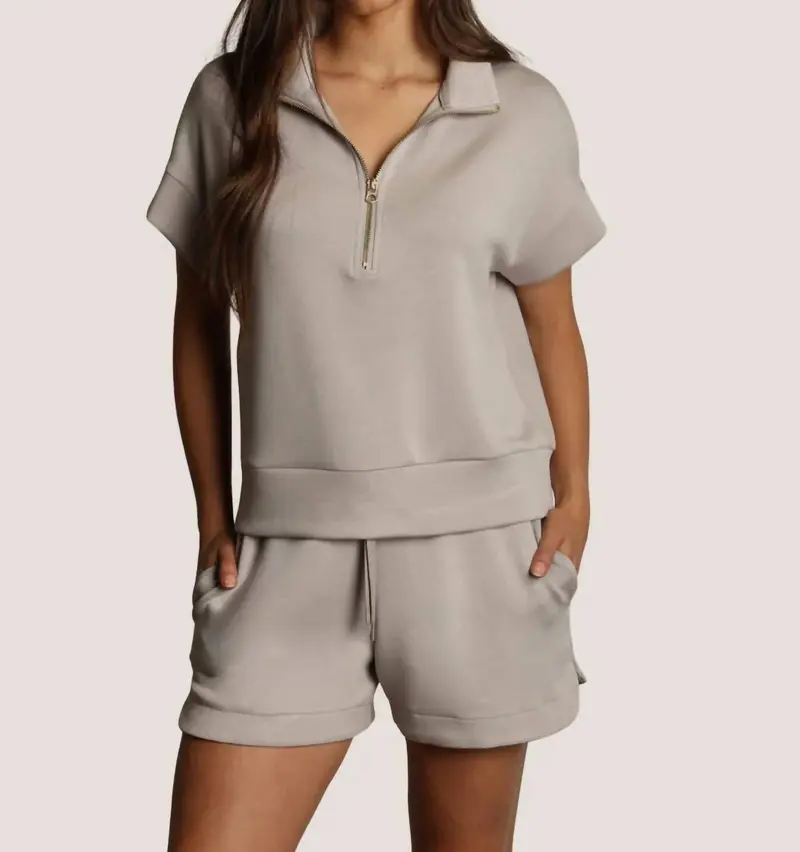 Short Sleeve Half Zip Shirt In Heather Grey 1