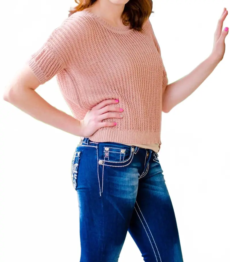 Short Sleeve Sweater Top In Dusty Pink 1