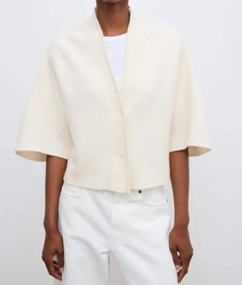 Short Wool Cardigan In Off White 1