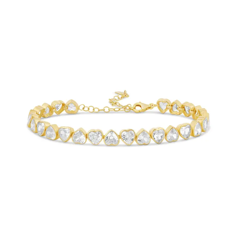 Shymi Alternating Bezel-Set Heart Tennis Bracelet — .925 Sterling Silver, Rhodium-Plated, Rhodium Plated, Cubic Zirconia, Size 6" With 2" Extender, Day To Night 1