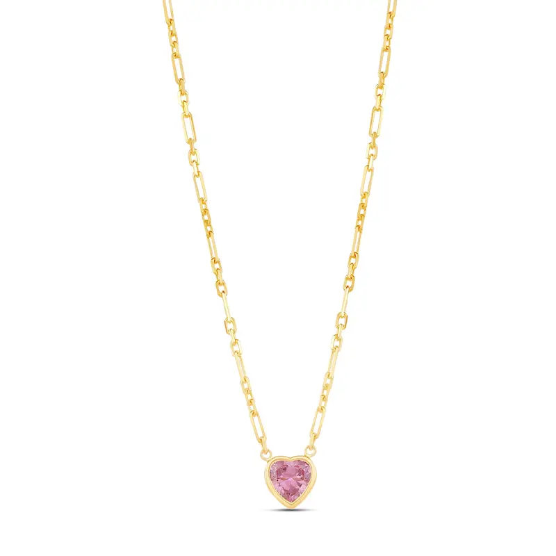 Shymi Bezel Heart Paperclip Necklace — .925 Sterling Silver, 14K Gold-Plated - Rhodium Plated, Cubic Zirconia, Adjustable Chain 1