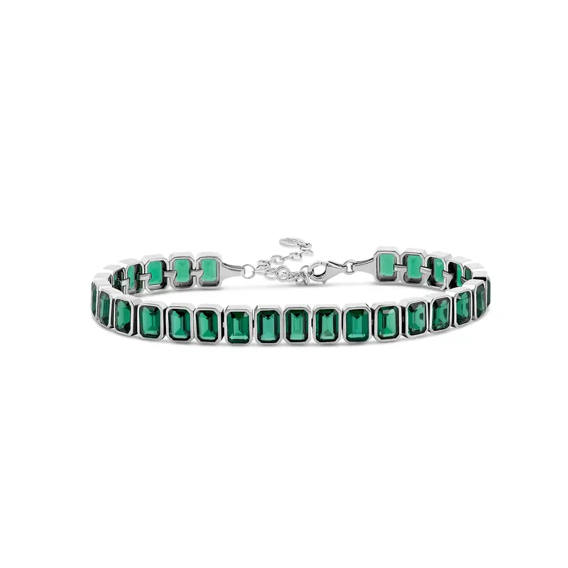 Shymi Bezel-Set Emerald Shape Tennis Statement Bracelet — .925 Sterling Silver, 14K Gold-Plated, Rhodium Plated, Cubic Zirconia, Adjustable Size, Day To Night 1