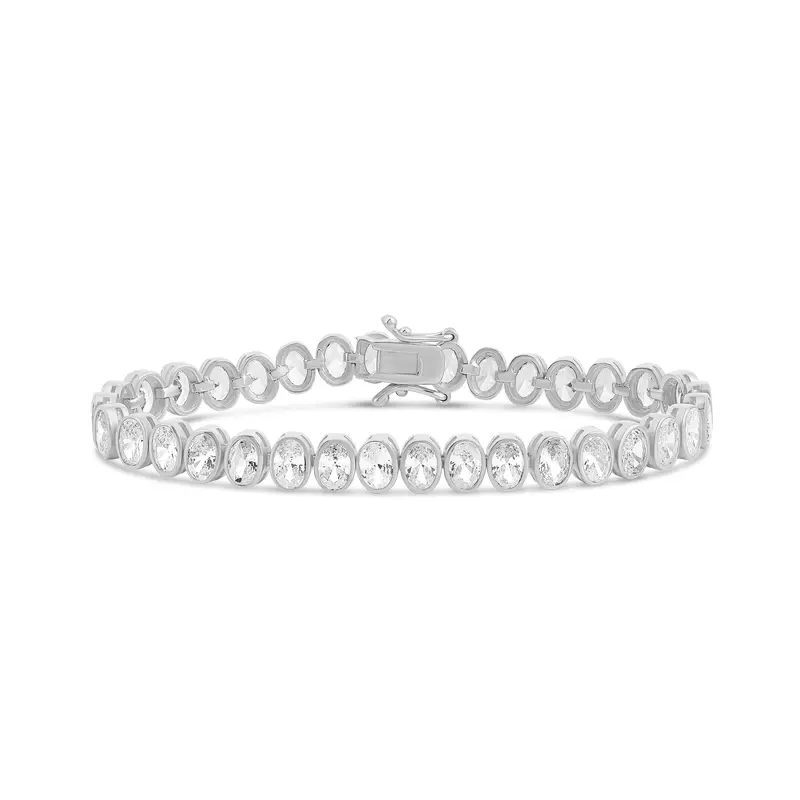 Shymi Bezel-Set Oval Tennis Statement Bracelet — .925 Sterling Silver, 14K Gold-Plated, Rhodium Plated, Cubic Zirconia, Size 7, Day To Night 1