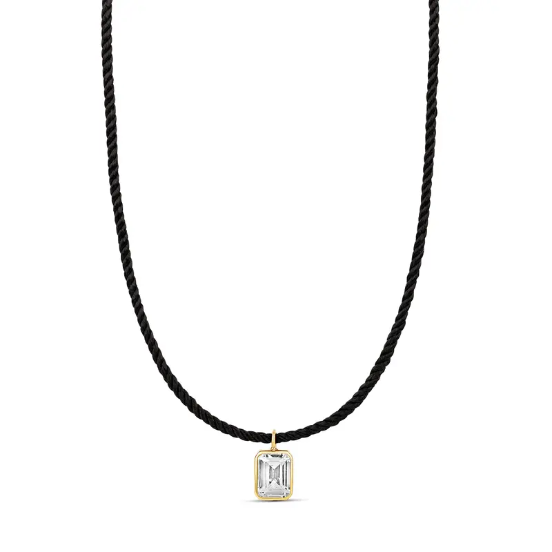 Shymi Cord Necklace With Fancy Shape Pendant — .925 Sterling Silver, 14K Gold-Plated - Rhodium Plated, Cubic Zirconia, Adjustable Chain 1