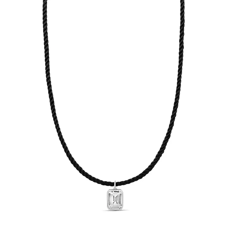 Shymi Cord Necklace With Fancy Shape Pendant — .925 Sterling Silver, 14K Gold-Plated - Rhodium Plated, Cubic Zirconia, Adjustable Chain 1