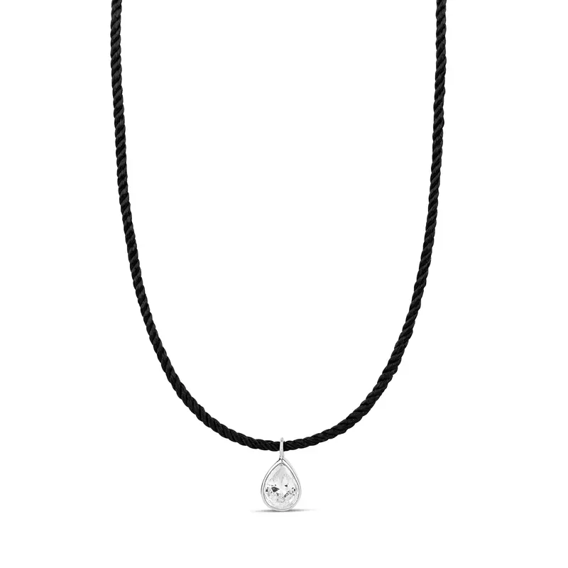 Shymi Cord Necklace With Fancy Shape Pendant — .925 Sterling Silver, 14K Gold-Plated - Rhodium Plated, Cubic Zirconia, Adjustable Chain 1