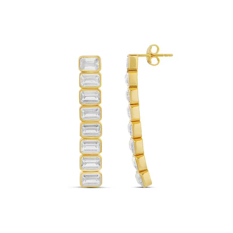 Shymi Emerald Bezel-Set Drop Earrings — .925 Sterling Silver, Rhodium Plated, Cubic Zirconia Stones, Day To Night 1