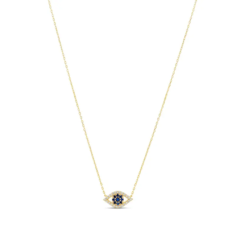 Shymi Evil Eye Cut Out Necklace — .925 Sterling Silver, 14K Gold-Plated, Cubic Zirconia Detailing, Adjustable Chain (16″–18″), Day To Night 1