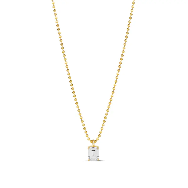 Shymi Fancy Emerald Shape Necklace — .925 Sterling Silver, 14K Gold-Plated, Cubic Zirconia Detailing, Beaded Ball Chain, Adjustable Length (16″–18″), Day To Night 1