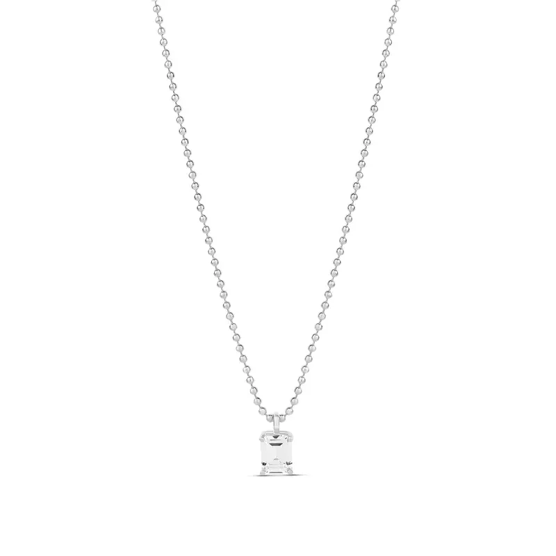 Shymi Fancy Emerald Shape Necklace — .925 Sterling Silver, Rhodium Plated-Plated, Cubic Zirconia Detailing, Beaded Ball Chain, Adjustable Length (16″–18″), Day To Night 1