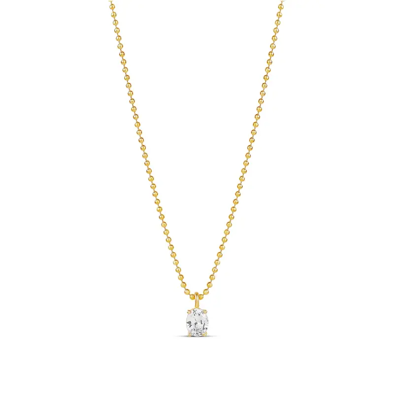 Shymi Fancy Oval Shape Necklace — .925 Sterling Silver, 14K Gold-Plated, Cubic Zirconia Detailing, Beaded Ball Chain, Adjustable Length (16″–18″), Day To Night 1