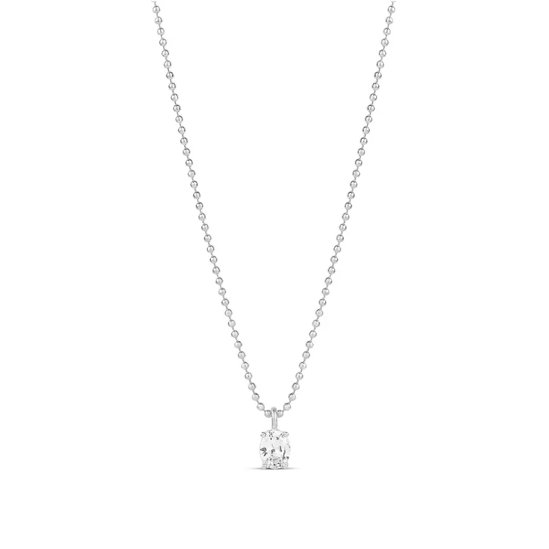 Shymi Fancy Oval Shape Necklace — .925 Sterling Silver, Rhodium Plated-Plated, Cubic Zirconia Detailing, Beaded Ball Chain, Adjustable Length (16″–18″), Day To Night 1