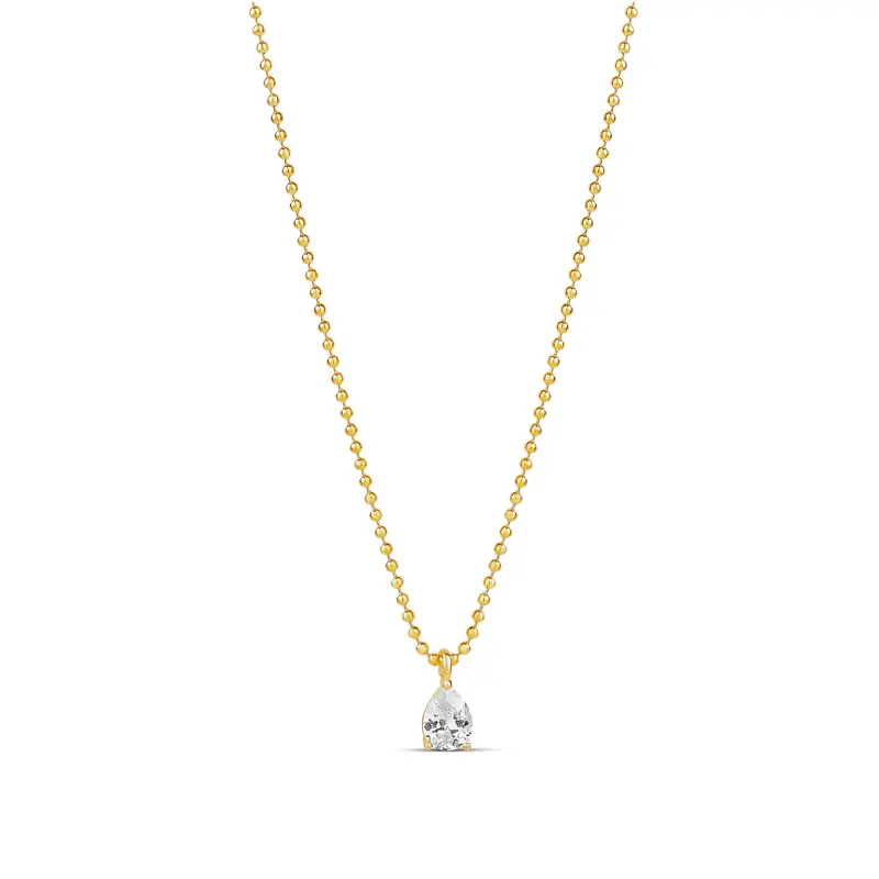 Shymi Fancy Pear Shape Necklace — .925 Sterling Silver, 14K Gold-Plated, Cubic Zirconia Detailing, Beaded Ball Chain, Adjustable Length (16″–18″), Day To Night 1