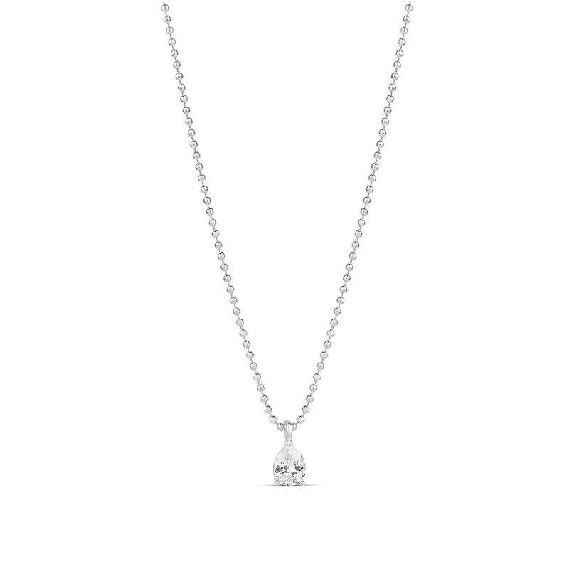 Shymi Fancy Pear Shape Necklace — .925 Sterling Silver, Rhodium Plated-Plated, Cubic Zirconia Detailing, Beaded Ball Chain, Adjustable Length (16″–18″), Day To Night 1