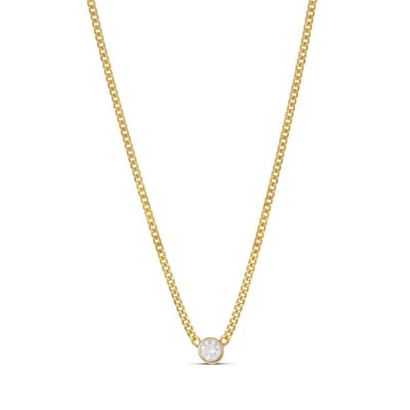 Shymi Fancy Shape Curb Chain Necklace — .925 Sterling Silver, 14K Gold-Plated - Rhodium Plated, Cubic Zirconia, Adjustable Chain 1