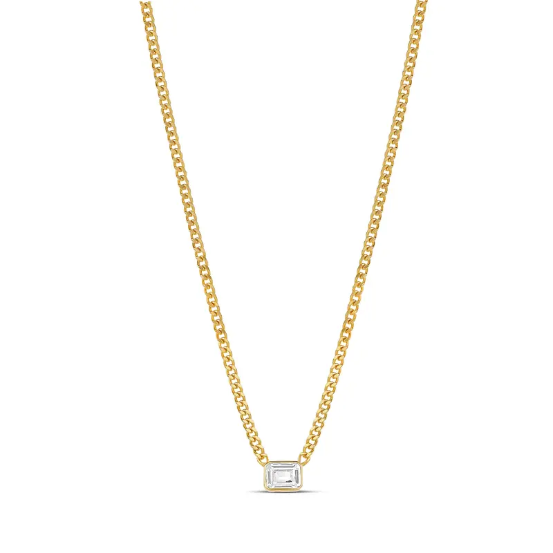 Shymi Fancy Shape Curb Chain Necklace — .925 Sterling Silver, 14K Gold-Plated - Rhodium Plated, Cubic Zirconia, Adjustable Chain 1
