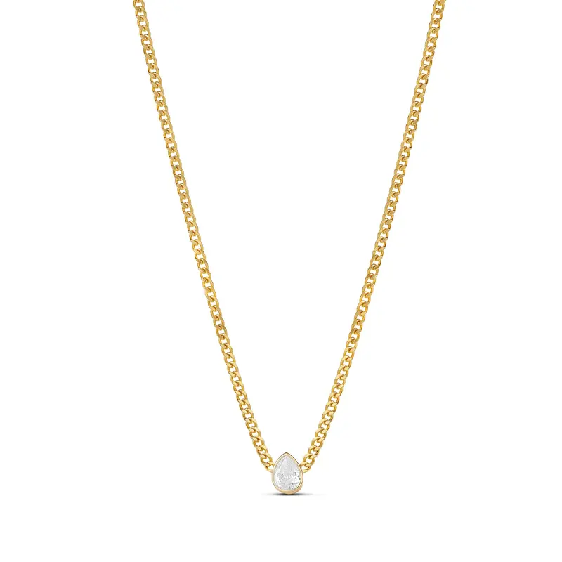 Shymi Fancy Shape Curb Chain Necklace — .925 Sterling Silver, 14K Gold-Plated - Rhodium Plated, Cubic Zirconia, Adjustable Chain 1