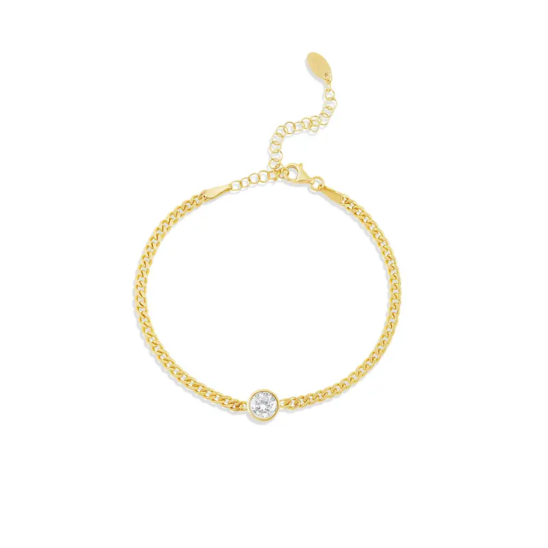 Shymi Fancy Shape On A Curb Chain Bracelet — .925 Sterling Silver, 14K Gold-Plated, Cubic Zirconia, Size 6" With 2" Extender, Day To Night 1