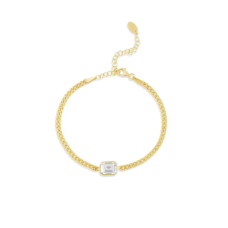 Shymi Fancy Shape On A Curb Chain Bracelet — .925 Sterling Silver, 14K Gold-Plated, Cubic Zirconia, Size 6" With 2" Extender, Day To Night 1