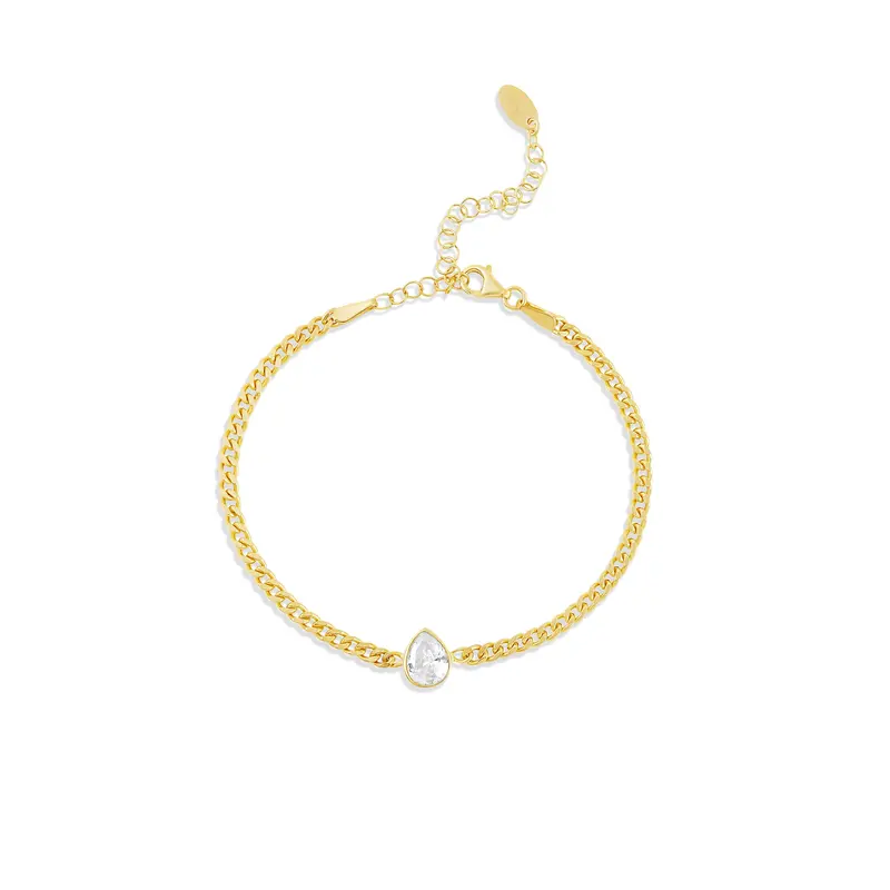 Shymi Fancy Shape On A Curb Chain Bracelet — .925 Sterling Silver, 14K Gold-Plated, Cubic Zirconia, Size 6" With 2" Extender, Day To Night 1