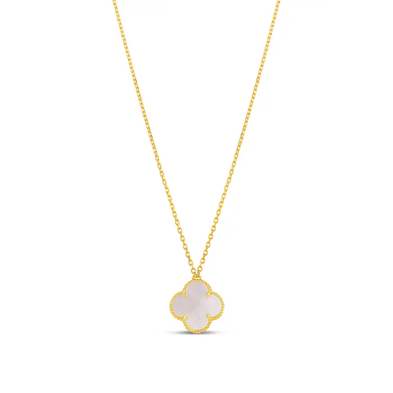 Shymi Flower Pendant Necklace — .925 Sterling Silver, 14K Gold-Plated - Rhodium Plated, Black Onyx & Mother Of Pearl, Adjustable Chain 1