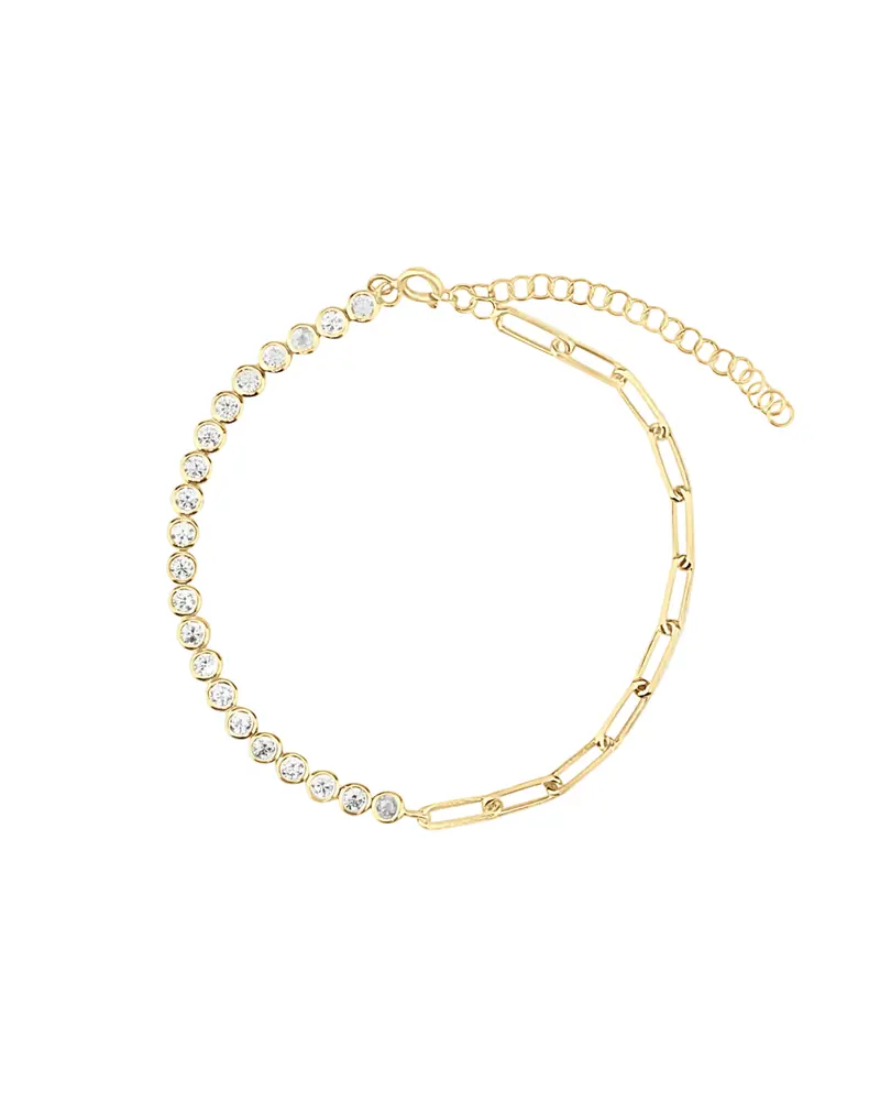 Shymi Half Link Half Round Tennis Bracelet — .925 Sterling Silver, 14K Gold-Plated, Cubic Zirconia, Size 6" With 2" Extender, Day To Night 1
