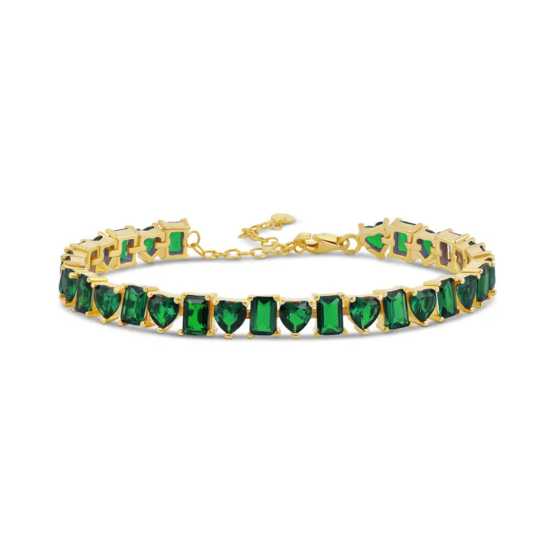 Shymi Heart And Emerald Shape Tennis Bracelet — .925 Sterling Silver, 14K Gold-Plated, Rhodium Plated, Cubic Zirconia, Size 6" With 2" Extender, Day To Night 1