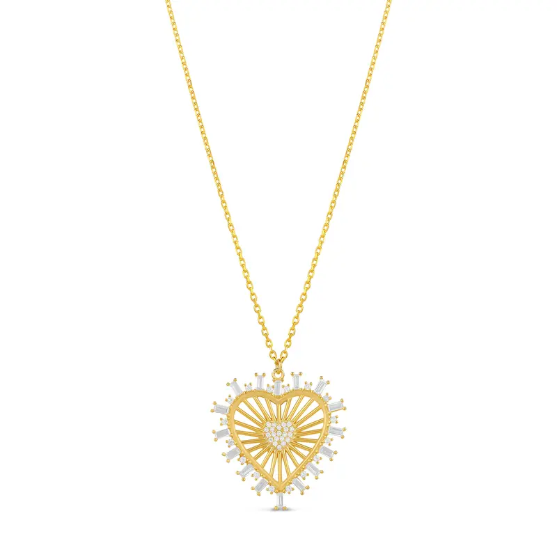 Shymi Heart Medallion Necklace — .925 Sterling Silver, 14K Gold-Plated, Cubic Zirconia Pavé Detailing, Adjustable Chain 1