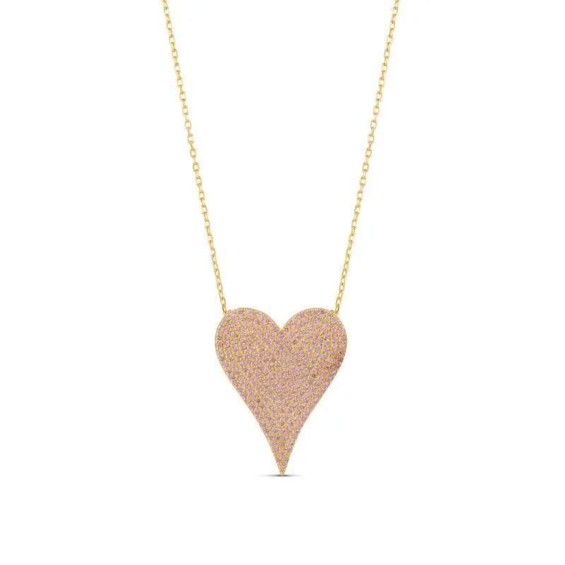 Shymi Large Pavé Heart Necklace – .925 Sterling Silver, 14K Gold-Plated - Rhodium Plated, Cubic Zirconia Pavé Detailing, Adjustable Chain 1