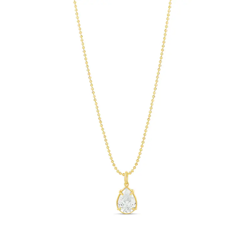 Shymi Large Pear Shape Stone Necklace — .925 Sterling Silver, 14K Gold-Plated, Cubic Zirconia Detailing, Beaded Ball Chain, Adjustable Length (16″–18″), Day To Night 1