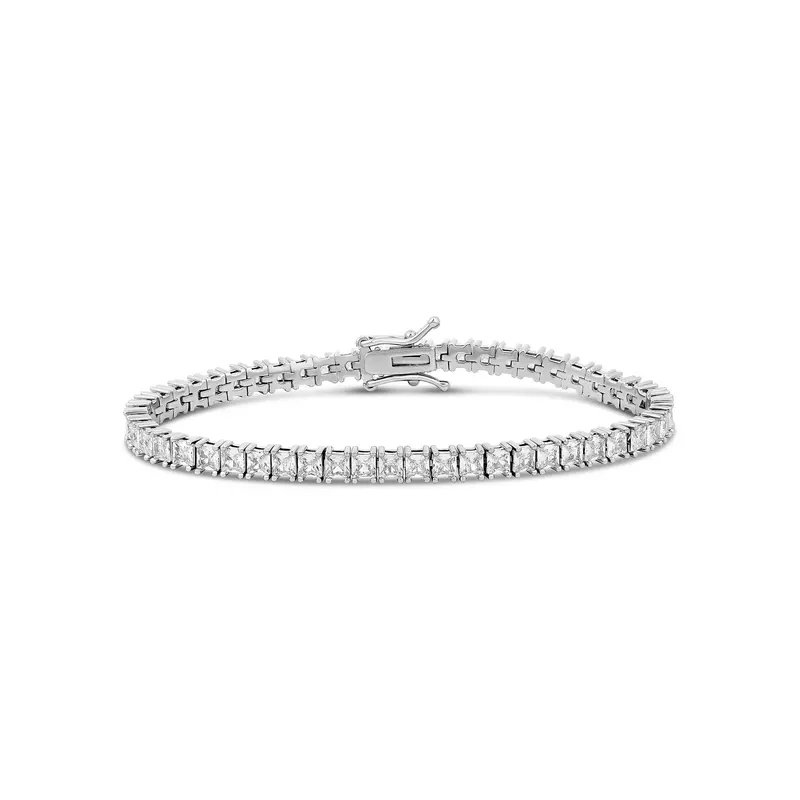 Shymi Large Square Prong- Set Tennis Bracelet — 18K Gold-Filled, Rhodium-Plated, Cubic Zirconia, Size 7, Day To Night 1