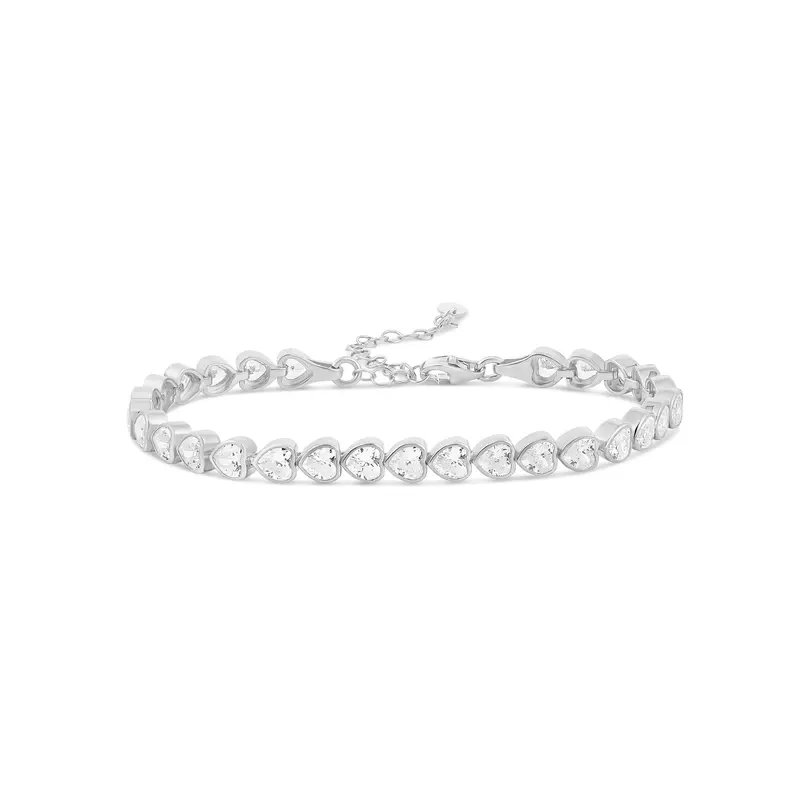 Shymi Mini Heart Bezel-Set Tennis Bracelet — .925 Sterling Silver, 14K Gold-Plated, Rhodium Plated, Cubic Zirconia, Size 6" With 2" Extender, Day To Night 1