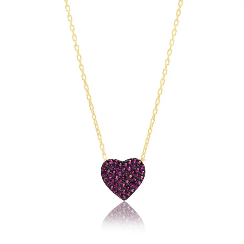 Shymi Mini Pavé Heart Necklace — .925 Sterling Silver, 14K Gold-Plated - Rhodium Plated, Cubic Zirconia Pavé Detailing, Adjustable Chain 1