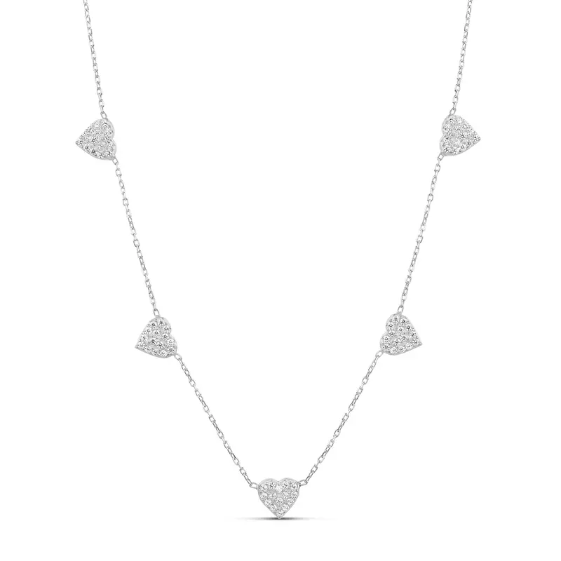 Shymi Multi Heart Necklace — .925 Sterling Silver, 14K Gold-Plated - Rhodium Plated, Cubic Zirconia Pavé Detailing, Adjustable Chain 1