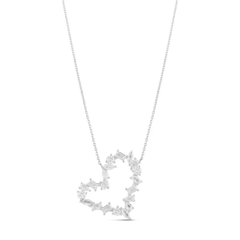 Shymi Multi-Shape Heart Necklace — .925 Sterling Silver, 14K Gold-Plated - Rhodium Plated, Cubic Zirconia, Adjustable Chain 1