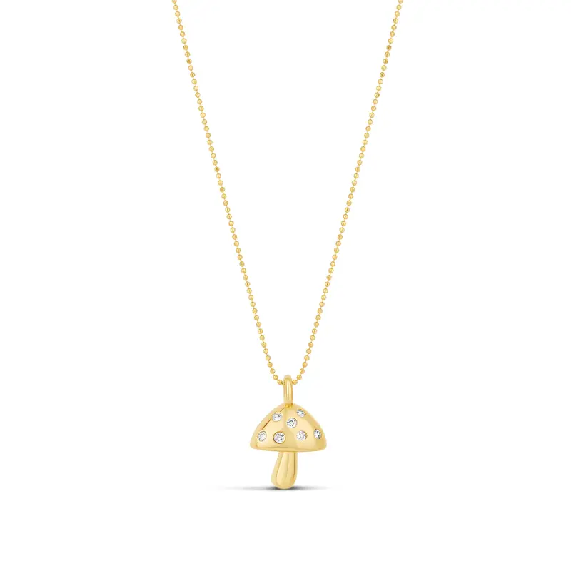 Shymi Mushroom Charm Necklace — 18K Gold-Filled, Rhodium-Plated, Cubic Zirconia Pavé Detailing, Adjustable Chain 1